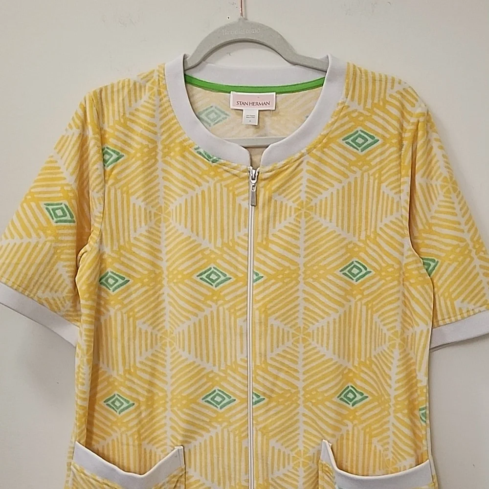Stan Herman  Coastal Mosaic Ripples Zip Lounge/ Robe Dress Sunshine Size Small - Picture 5 of 16